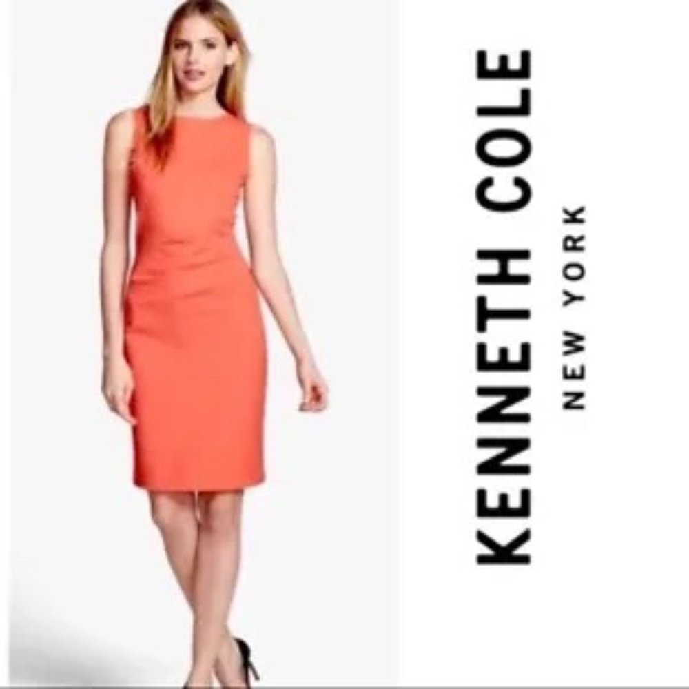 NWT Kenneth Cole NY Women's Bodycon Stretch Ruched Dress Coral Blush Back Zip 4